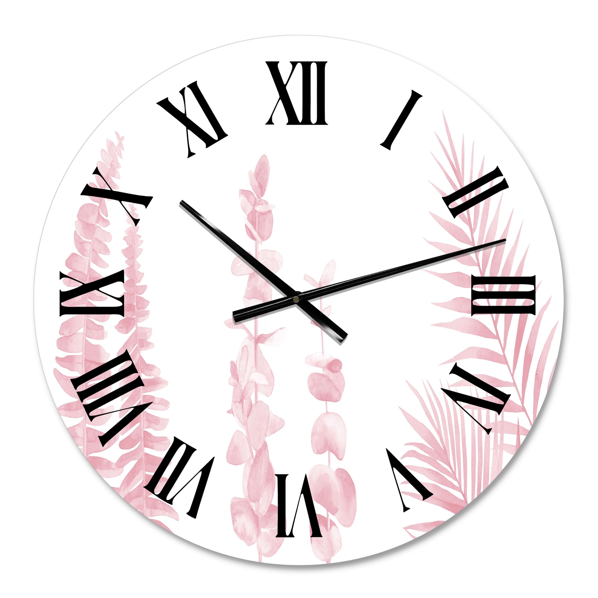 Designart 'Blush Pinkeucalyptus And Palm Branches' Shabby Chic Wall Clock