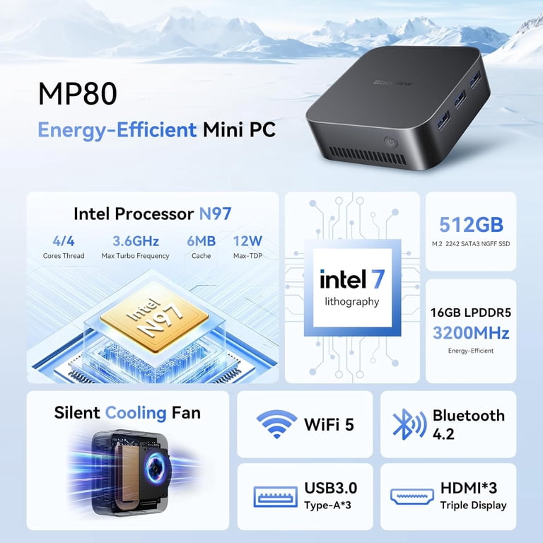 Blackview MP80 Mini PC Intel 12th N97, 16GB RAM, 512GB SSD