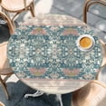 thumbnail image 3 of Teal Pink Geometric Table Cloth, Round Fitted Tablecloths with Elastic Edge, Vintage Floral Watercolor Boho Wipeable Waterproof Table Cover for Kitchen Wedding 45-54 Inches, 3 of 4