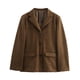 thumbnail image 4 of Blazer para mujer, color liso, solapa, manga larga, chaqueta de cuero, top de poliéster para mujer, 4 of 9