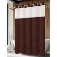 thumbnail image 4 of Solid Brown No Hook Shower Curtain Waterproof,Bathroom Curtains with Snap in Liners and See Through Top Window,Vintage Minimalism Abstract Denim Pattern Hotel Style Bathtub Curtains Shower 72"Wx96"L, 4 of 8