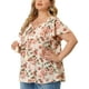 thumbnail image 2 of Women's Plus Size Chiffon Blouses Tie Neck Tassel Lace Insert Flare Short Sleeve Floral Tops Apricot 2X, 2 of 7
