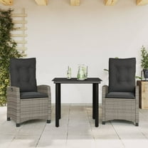 vidaXL 3 Piece Patio Dining Set with Cushions Gray Poly Rattan