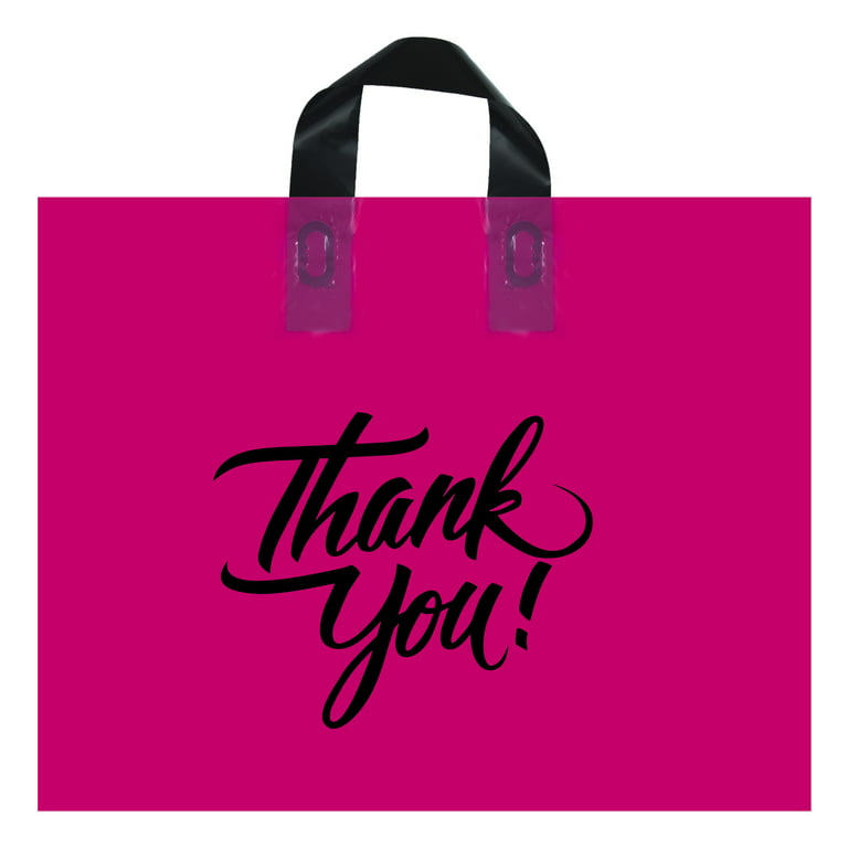 Large & Thank You Plastic Merchandise Bag with Loop Handle Boutique Bag - Size 16x12.5 Infinite Pack & Pink