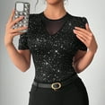 thumbnail image 6 of Jamicy Blouse for Women Summer Outfits Mesh Top for Women Glitter Silver Sheer Fashion Club Wear Short Sleeve Crop Tee Blouse, 6 of 7