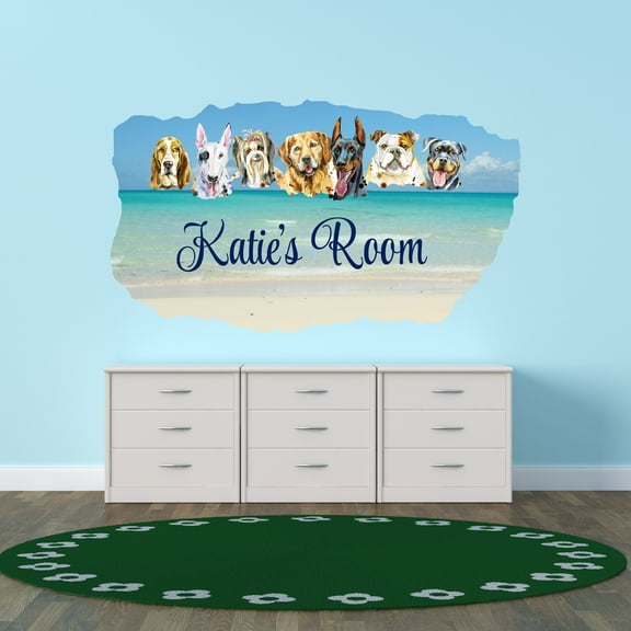 Personalized Animal Wall Decals for Kids Room - Dogs Boxer Dobermans Labs Golden Retreivers Wall Sticker Decal With Easy Installation Instructions Custom Name Sticker - Size: 40 In x 24 In