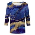 thumbnail image 4 of Vivianyo HD Women Top Clothes Plus Size Women's Fashion Short Sleeve Retro Round Neck Printed Loose Tops Blouse Three Quarter Sleeve Flash Picks Dark Blue, 4 of 4