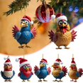 thumbnail image 2 of TQEHS rujjftsy 2024 Lindo adorno colgante de pollo navideño, colgante de gallo de dibujos animados de acrílico, adorno colgante de pollo plano 2D, adorno de pollito con sombrero navideño, decoración p, 2 of 6