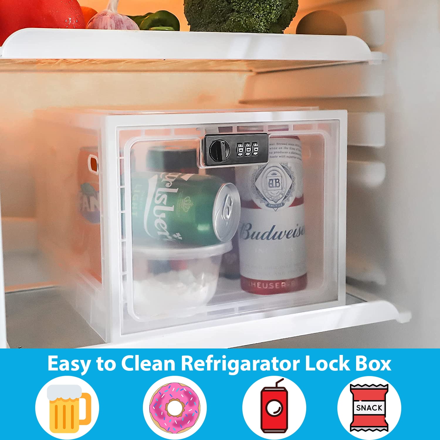 Habit Control Refrigerator Lock Box - Combination Locked Snack Container for Fridge, Food Safe Storage, Cell Phone Jail, Medication Lockbox Plastic, Large Fridge Lock Box 11.9x9.3x7.6 in (Clear)