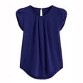 thumbnail image 6 of SDNall Blouses for Women Chiffon Solid Color Short Sleeve Round Neck Casual Shirt Cap Sleeve Blouse (Dark Blue , Sizes：S-Xxxxxl), 6 of 9