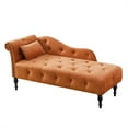 thumbnail image 3 of Chaise Lounge Chair, 60.6" Velvet Button Tufted Upholstered Lounge Couch with Solid Wood Legs and Pillow Elegant Couch Sleeper with Nailhead Trim & Armrest Chaise Lounge Indoor for Living Room, Orange, 3 of 5