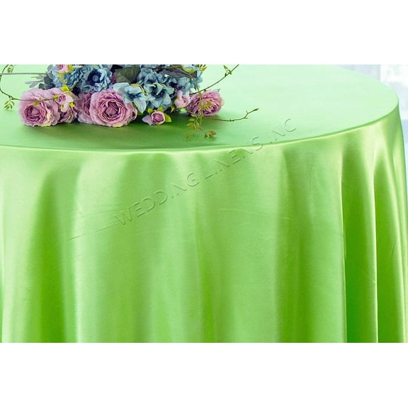 Wedding Linens Inc. 90'' Round Satin Table Cover Tablecloth - Apple Green