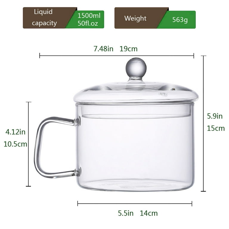Small Glass Saucepan with Cover - ZDZDZ 1600ML/54oz Thick Glass Cookware  Set,Clear Stovetop Cooking Pot - Safe for Pasta Noodle, Soup, Milk