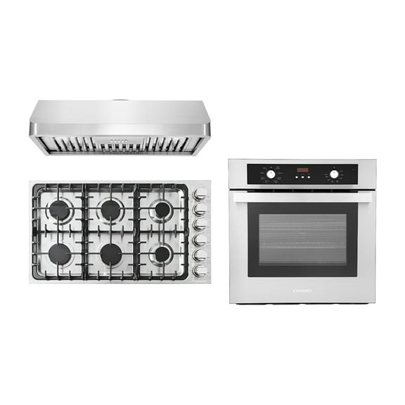 3 Piece Kitchen Package With 36" Gas Cooktop 36" Under Cabinet Range Hood 24" Single Electric Wall Oven
