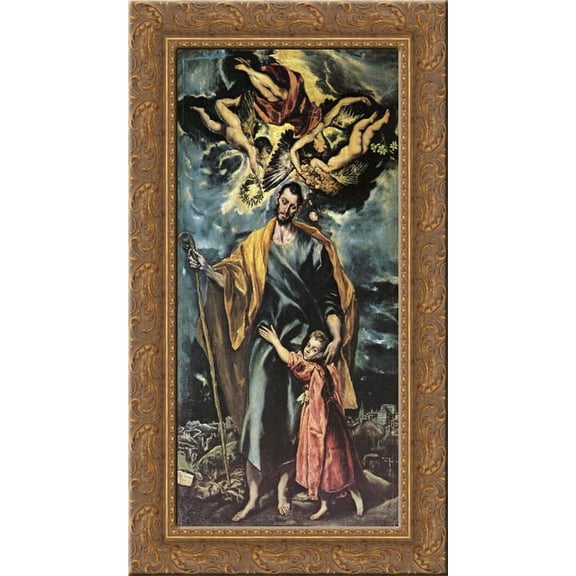 St. Joseph and the Christ Child 24x14 Gold Ornate Wood Framed Canvas Art by El Greco