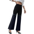 thumbnail image 3 of Cargo Pants for Women Stretch High Waisted Straight Wide Leg Jean Casual Baggy Pants Spliced Black Denim M, 3 of 10