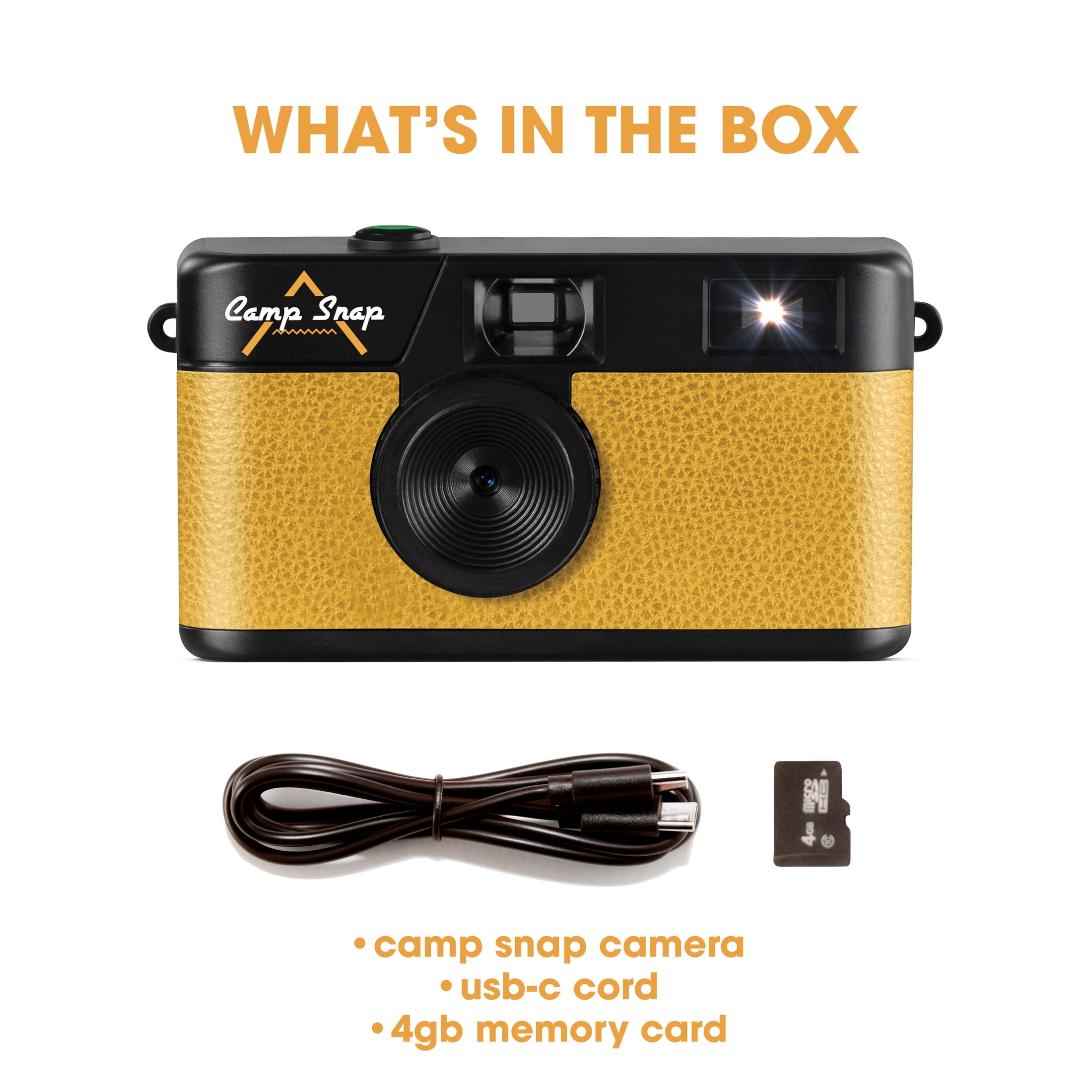 Camp Snap Screen-Free Digital Camera, Easy to Use, Point and Snap for All Ages, SD Card Included, Sunbeam Yellow