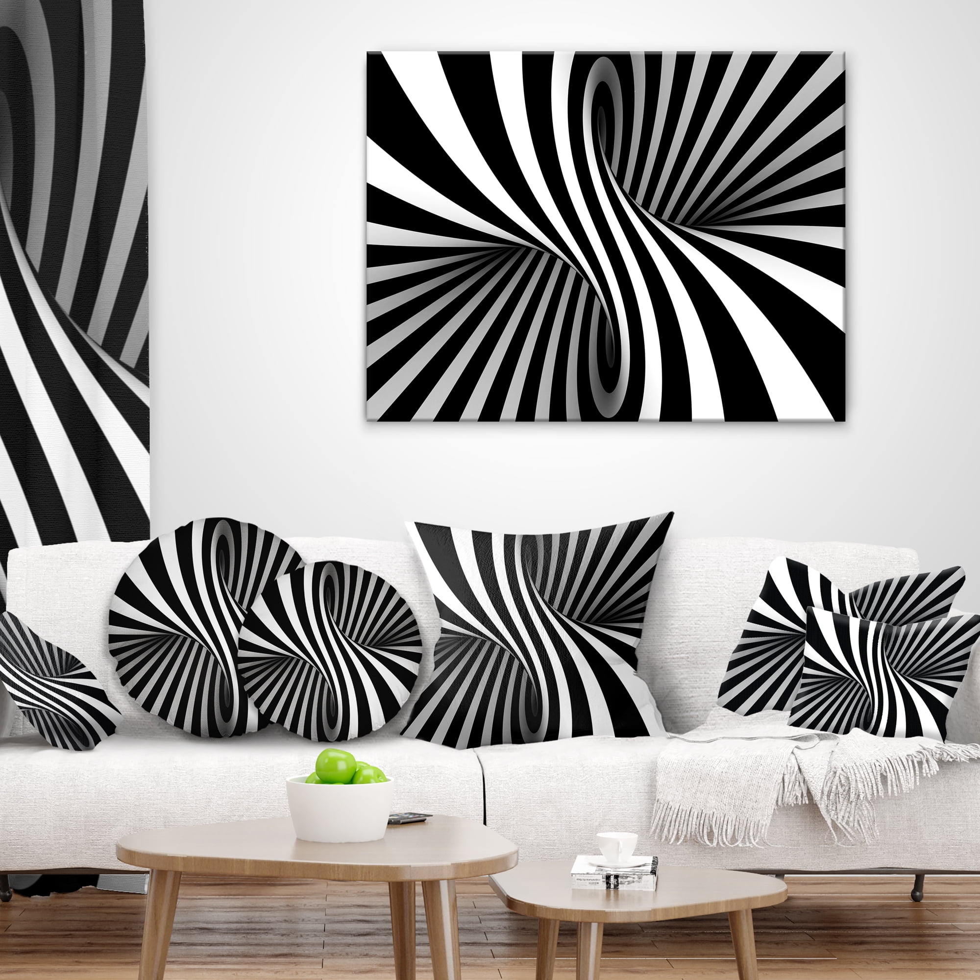 Designart Black and White Spiral - Abstract Throw Pillow - 12x20