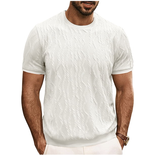 pstuiky camisetas de hombre, Suéter informal y moderno de color sólido con cuello redondo y manga corta para hombre ropa de hombre xl