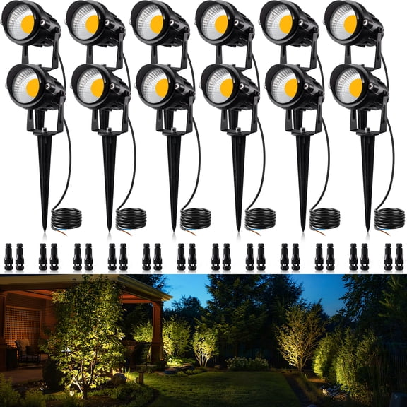 SUNVIE 12W Low Voltage LED Landscape Lights, Outdoor 12V Warm White Waterproof Wall Tree Flag Spotlight with Spike Stand for Patio Decor, 12 pack