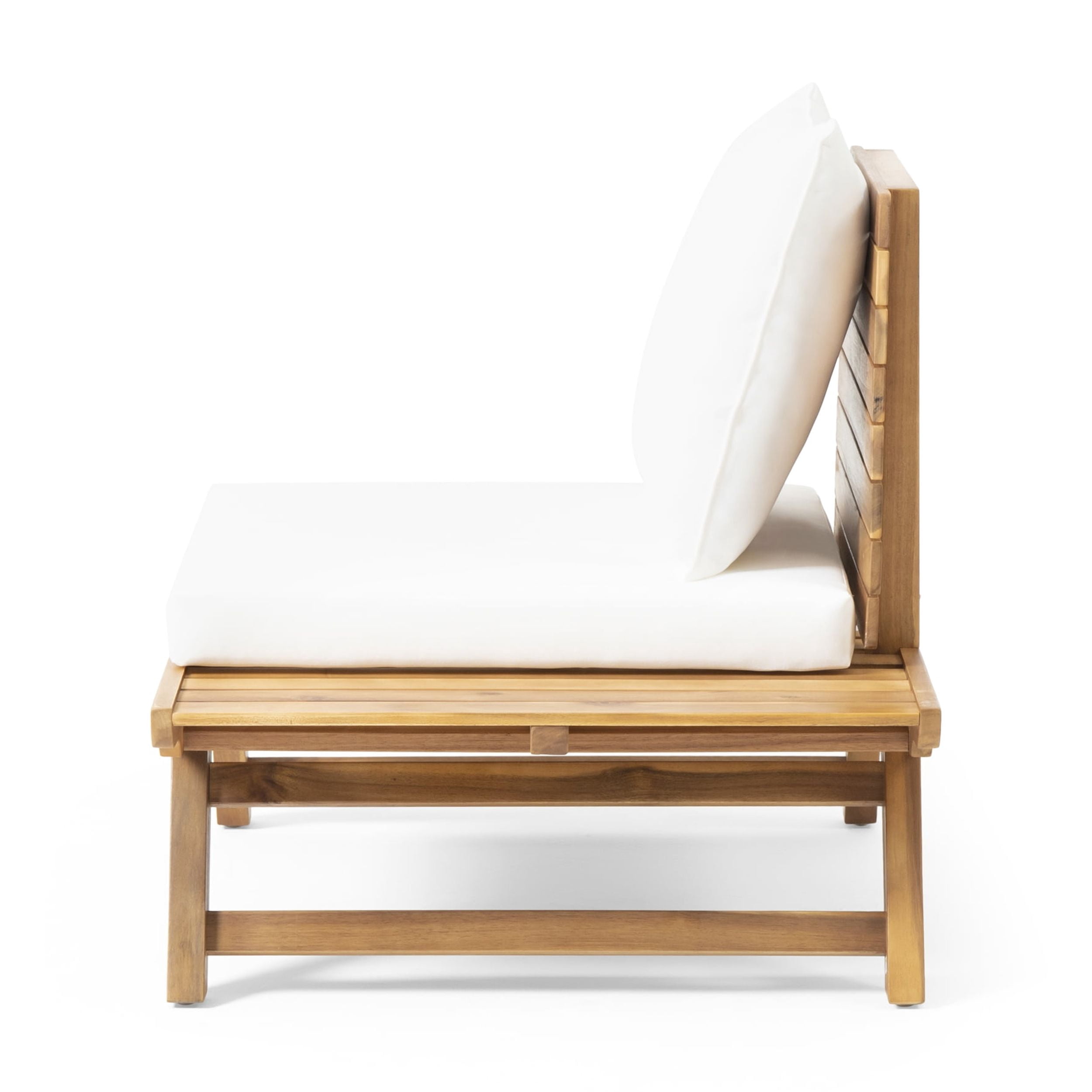 Outdoor Single Acacia Wood Club Chair, Leisure Relax Seat for Patio Garden, White