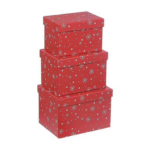 Rect. Nesting Boxes (Snowflake On Red) (Set Of 3)