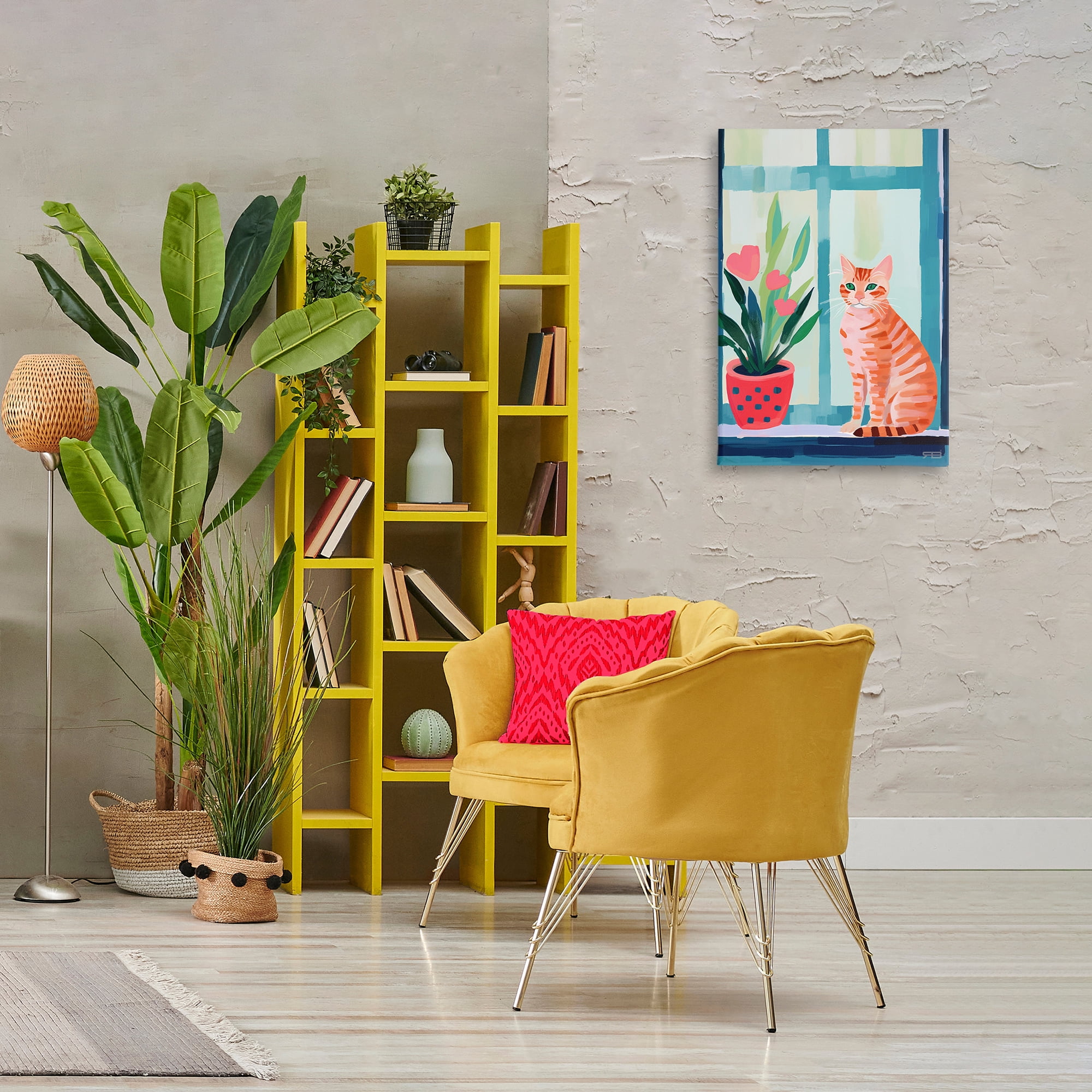 Stupell Industries Cat & Tulips in Windowsill Animals & Insects Painting Gallery Wrapped Canvas Art Print Wall Art, 20 x 30