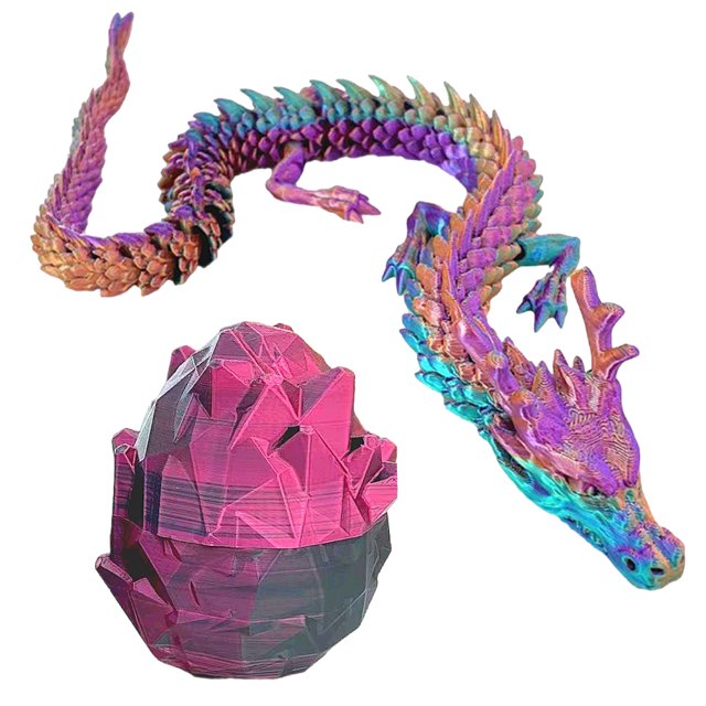 Adorno Dragón Articulado Impreso en 3D JShteea con huevo Morado 30 Cm