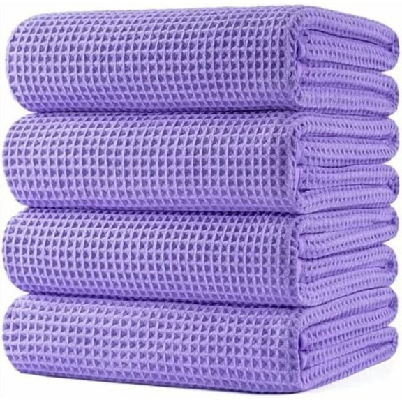 430 GSM Microfiber Oversize Quick Dry Lint Free Bath Towel, 60 x 30 in, 4 Pack (Waffle Weave)