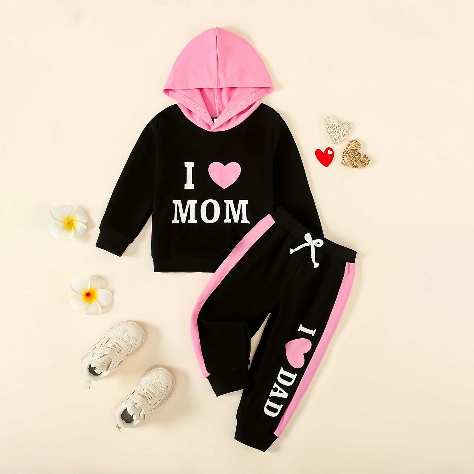 Mercatoo 2 Piece Baby Girls Clothes Sets I Love Mom Hoodie Sweatshirt Sweatpants Pants Sets Toddler Fall Winter Outfit Sets