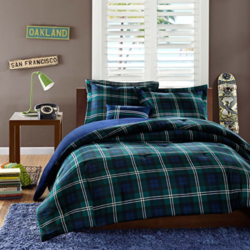 Mizone Brody Ensemble de Douillette en Microfibre Imprimée 4 Pcs, Grand Lit/Grand, Bleu