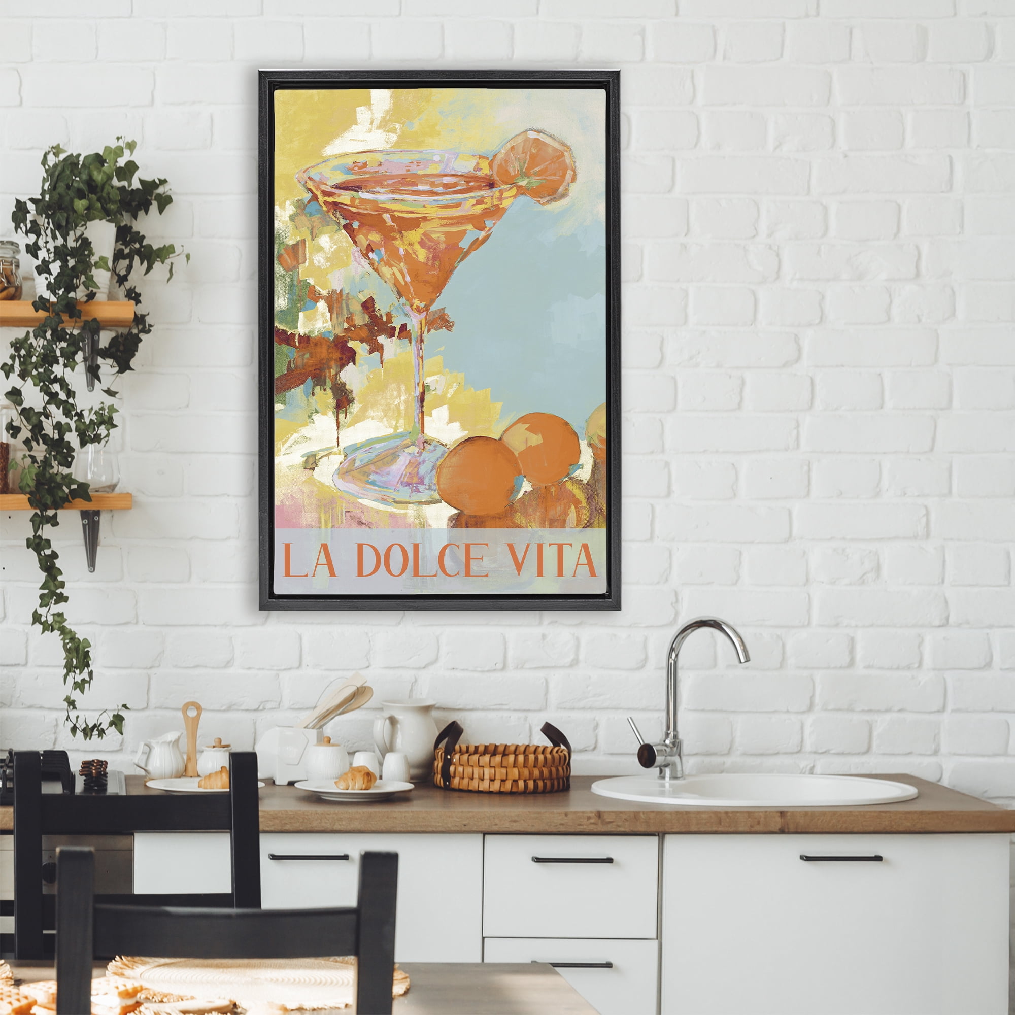 Stupell Industries La Dolce Vita Citrus Cocktail Black Framed Floater Canvas Wall Art, design by Jane Slivka