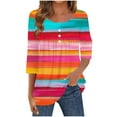 thumbnail image 2 of Tops for Women 3/4 Sleeved Round Neck Button Pleats Casual Printed T-shirt Hot Pink L, 2 of 5