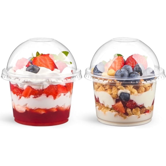 25Pcs Disposable Snack Bowls,Disposable Clear Cups with Dome Lids,Mini Parfait Appetizer Containers,8oz Disposable Dessert Cups for Salad and Fruit