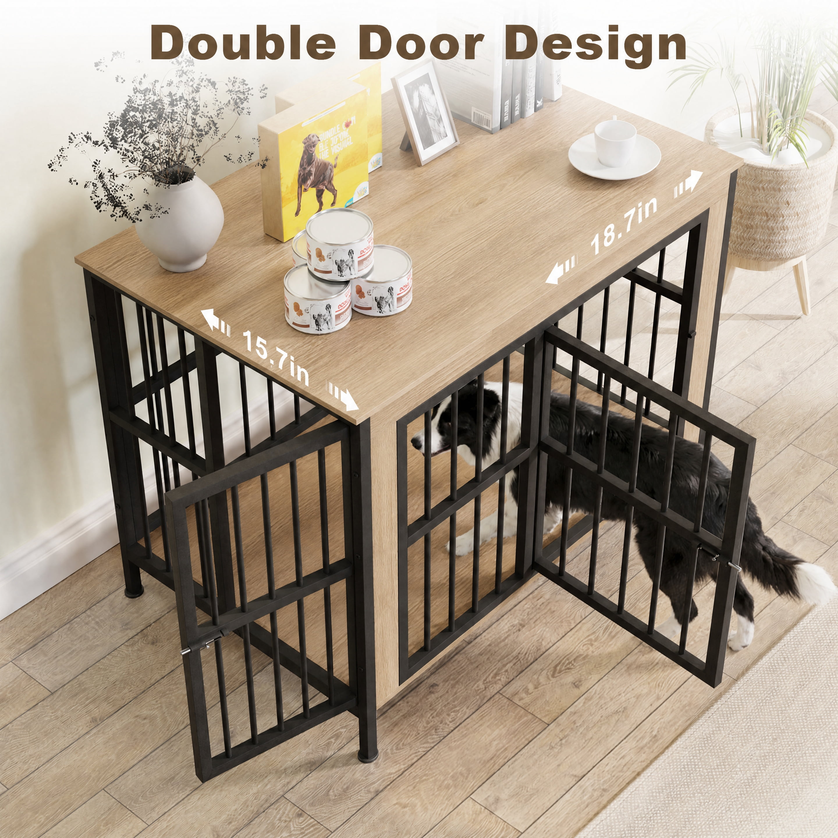 TIME RAY 39 Inch Dog Crate Furniture for Large Dog,Wood Dog Kennel Furniture Indoor with Removable Divider,Dog Cage Furniture as TV Stand,White