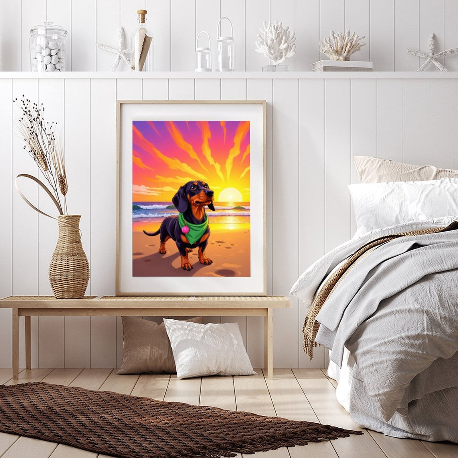Diamond Art Kit for Adults, Dachshund Sunset Beach Scene Diamond Painting for Adults Beginners, DIY Diamond Art Painting Kits, 5D Diamond Painting Crafts for Home Decor 12x16 Frameless