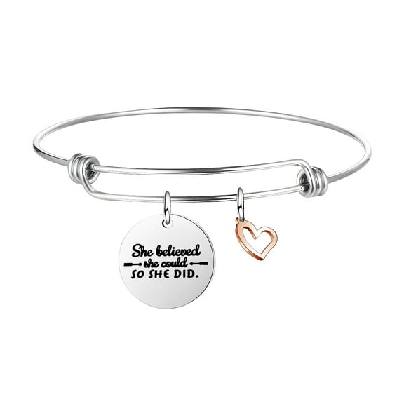 Inspiration Silver Dangle Bangle For Women Girls Daughter Sisters Lover Granddaughter Aunt Niece Mom Pendant Bracelet Silver Jewelry Gift "She Believed She Could So She Did"