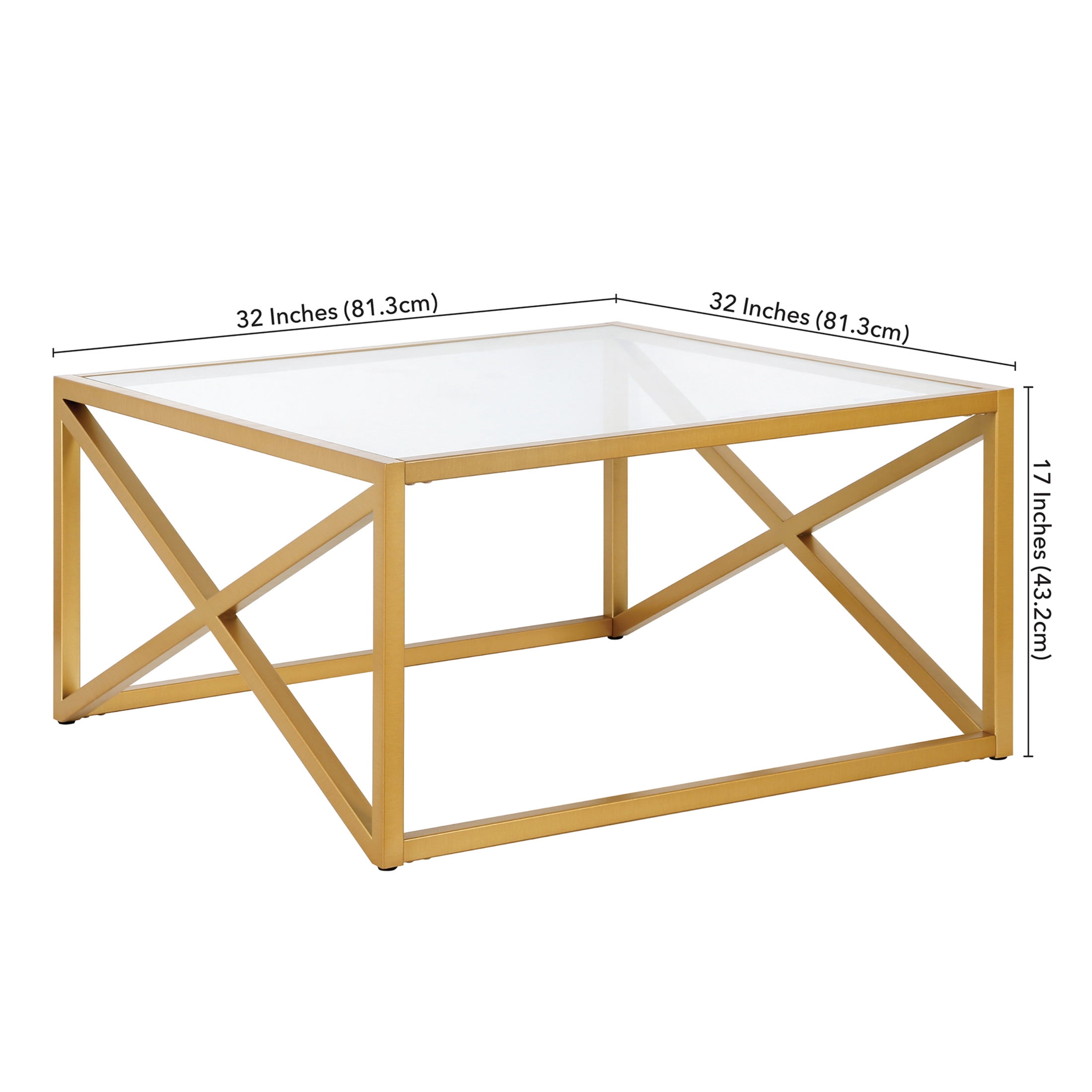Evelyn&Zoe Calix 32" Wide Square Coffee Table, Brass