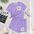 thumbnail image 5 of Tween Girls’ Summer Outfit, Big Kids’ Short Sleeve T-Shirt and Shorts Two-Piece Casual Set Purple 5-6Years, 5 of 7