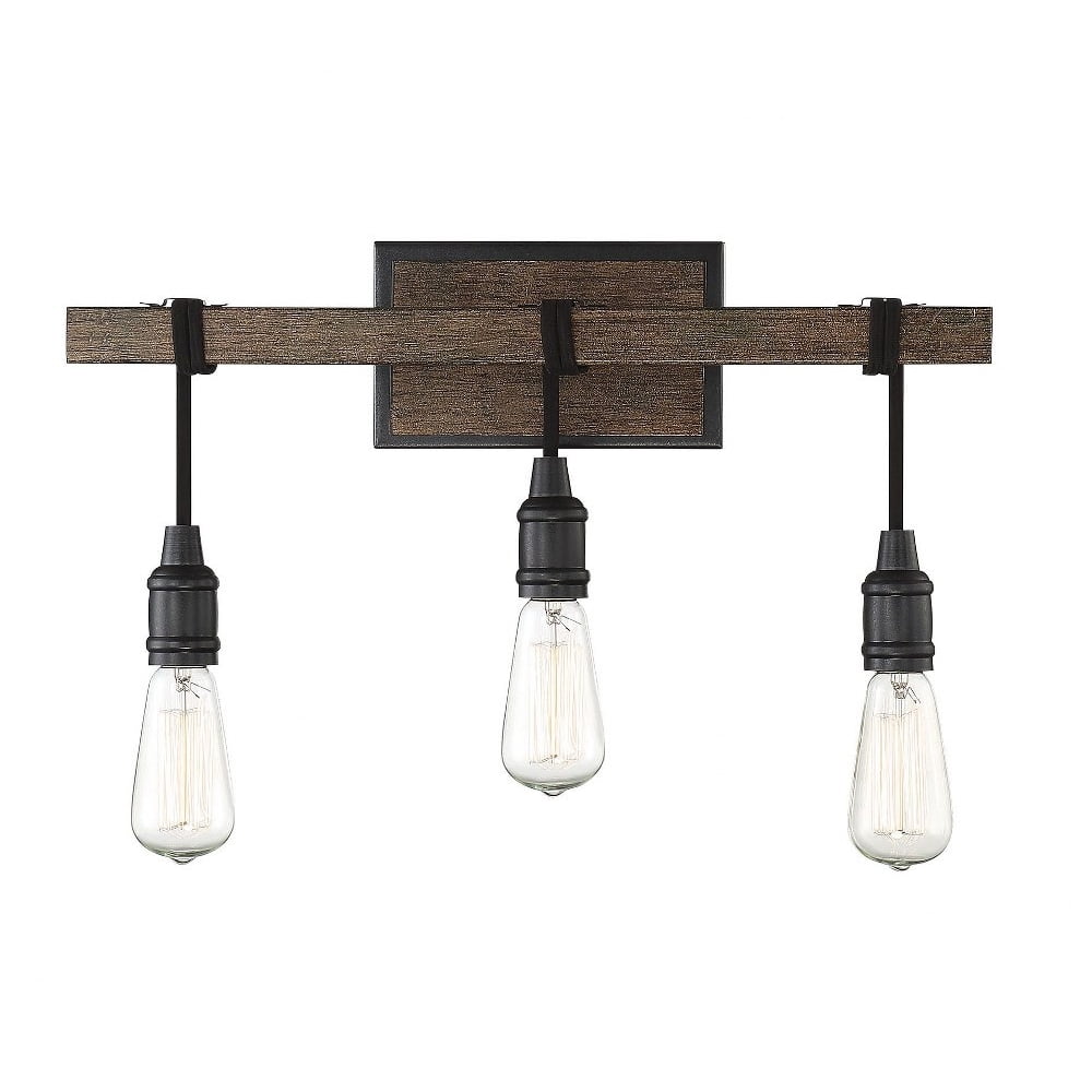 Farmhouse 3 Light Bath Bar With Bare Bulbs Suspended From Cords In