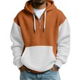 thumbnail image 2 of Men's Versatile Daily Quarter-Zip Hooded Waffle Knit Sweatshirt, Thickened Fleece Texture Pullover, Fall Spring Casual Wear,Orange,4XL, 2 of 5