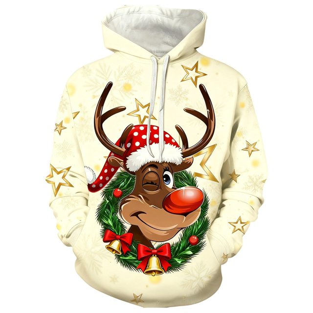 LUOGENLI Chandails à Capuche pour Hommes, Graphique de Course, Imprimé de Cerf, Chandail à Capuche pour et Chandail Douillet avec Poche, Chandail à Capuche Décontracté et Chaud, Chandails à Capuche et Chandails pour Hommes, Drôle, Blanc, Taille TTTG