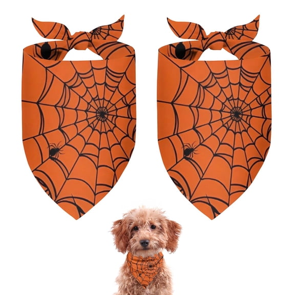 Dog Bandana 2 Pack,Halloween Orange Spider Web Pattern Bandanas for Dogs,Cat Bandana,Small/ Large Dog Bandana 2 Size,Dog Bandanas Girl Boy