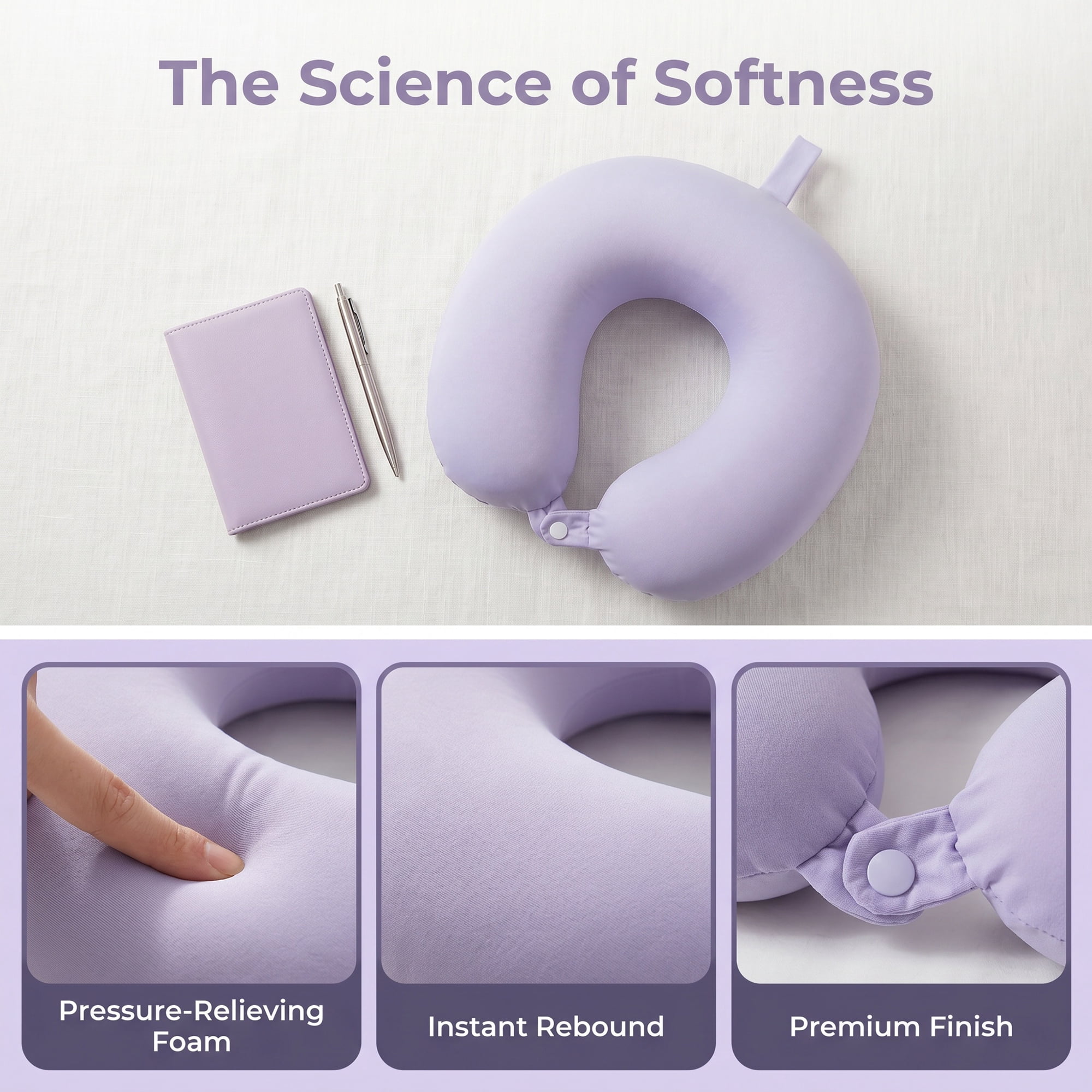 Unique Bargains Memory Foam Travel U Shape Neck Pillow Head Rest Purple 12"x12"x4"