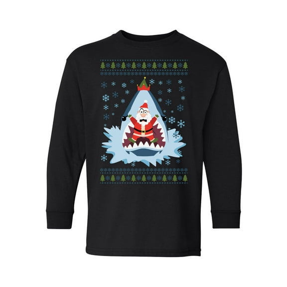 Awkward Styles Christmas Long Sleeve Shirt for Kids Youth Boys Girls Xmas Santa in Shark Shirt