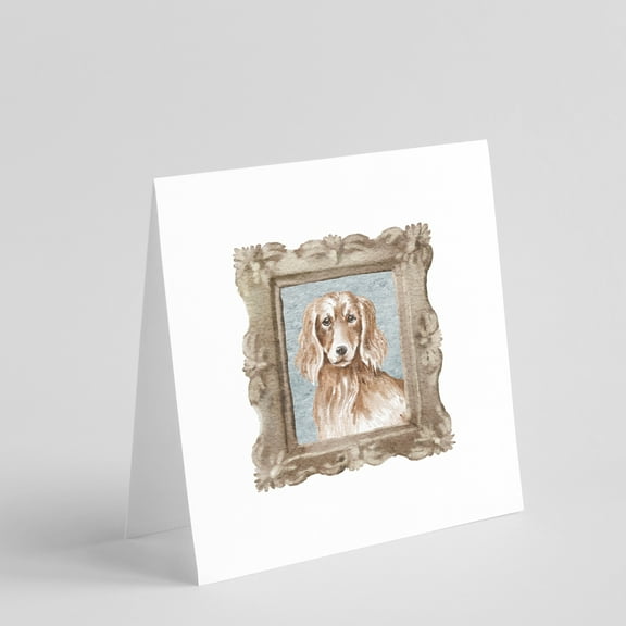 Dachsund Longhaired Red Front View Square Greeting Cards and Envelopes Pack of 8 5 in x 5 in