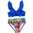 thumbnail image 3 of ibiyuan Girls Tankini Swimsuits Size 10 ,2 Piece Adjustable Straps Girl Bathing Suit Cut Out Tankini Sets with Chest Pad Allover Printed Swimwear with Cover Up Pants,8-9 Years, 3 of 8