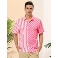 thumbnail image 2 of Lars Amadeus Camisa hawaiana de manga corta con botones y lunares a rayas de verano para hombre Rosa blanco L, 2 of 6