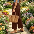 thumbnail image 4 of Utoimkio Women's Textured Crinkled Cropped Wide Leg Pants Drawstring Elastic High Waist Lightweight Straight Ankle Trousers with Side Pockets for Summer Beach Daily Walking, 4 of 7