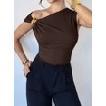 thumbnail image 5 of Women'S Off the Shoulder Tops Mental Elegant Asymmetrical Dressy Top Going Out Outfits Brown XL, 5 of 9